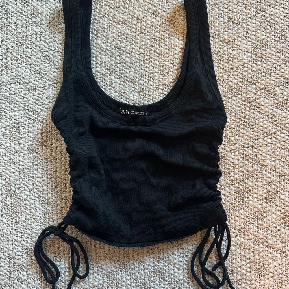 Zara Elegant Black Ruched Tank Top